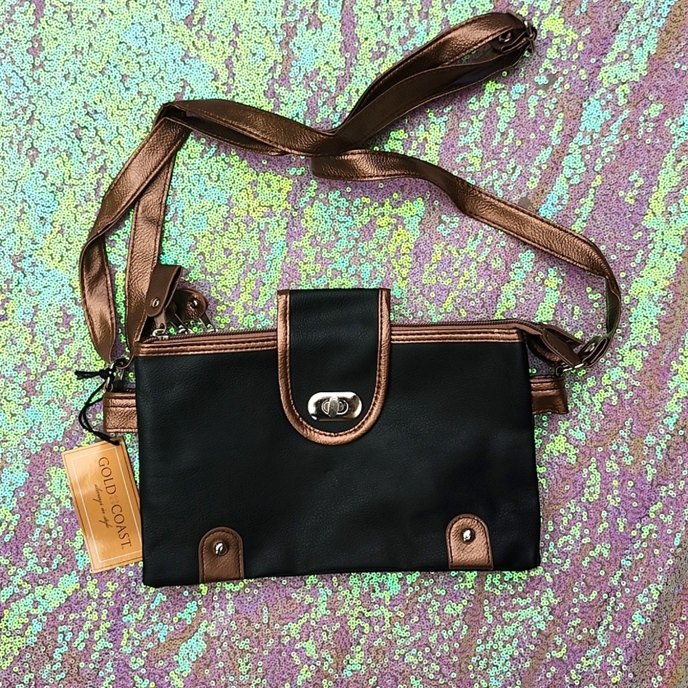 Gold Coast Brown & Bronze Women's Purse!! NWT 3 ZIPPERED POCKETS!